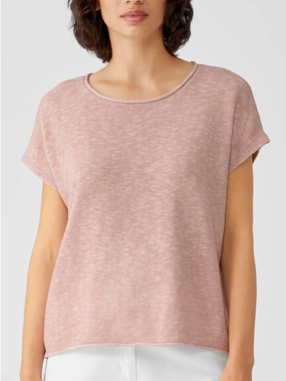 NWT Eileen Fisher Round Neck Light Plum Organic Cotton Linen Slub Square Top- XL